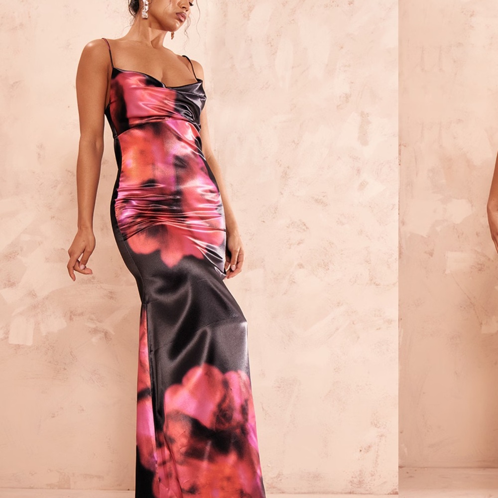 PrettyLittleThing Black and Pink Floral Maxi Dress